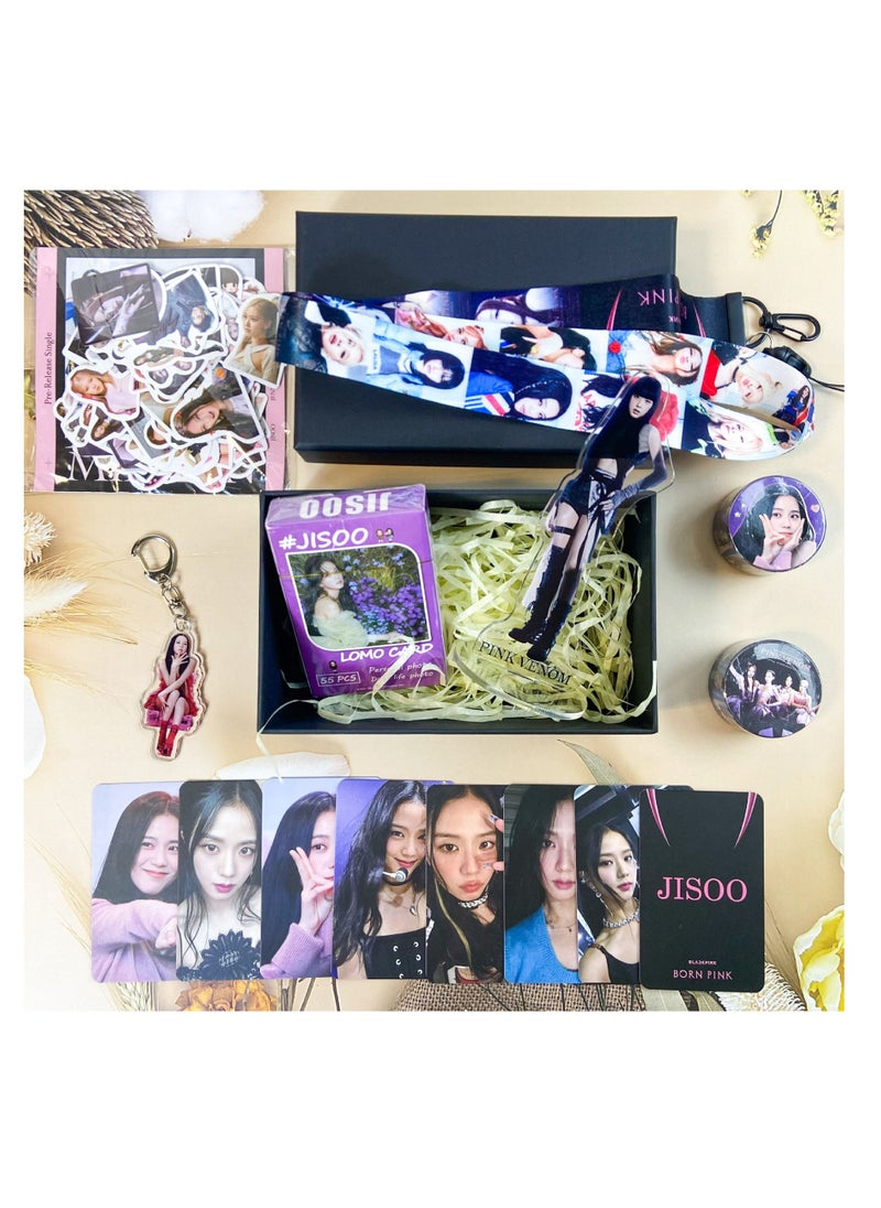 Generic Blackpink Born Pink Jisoo Single Album Big Gift Box With 55-Pcs Lomo Cards,93-Pcs Stickers,Photo Card*8,Hand Account Tape*2,Acrylic Stand,Keychain,Lanyard  - Image 3