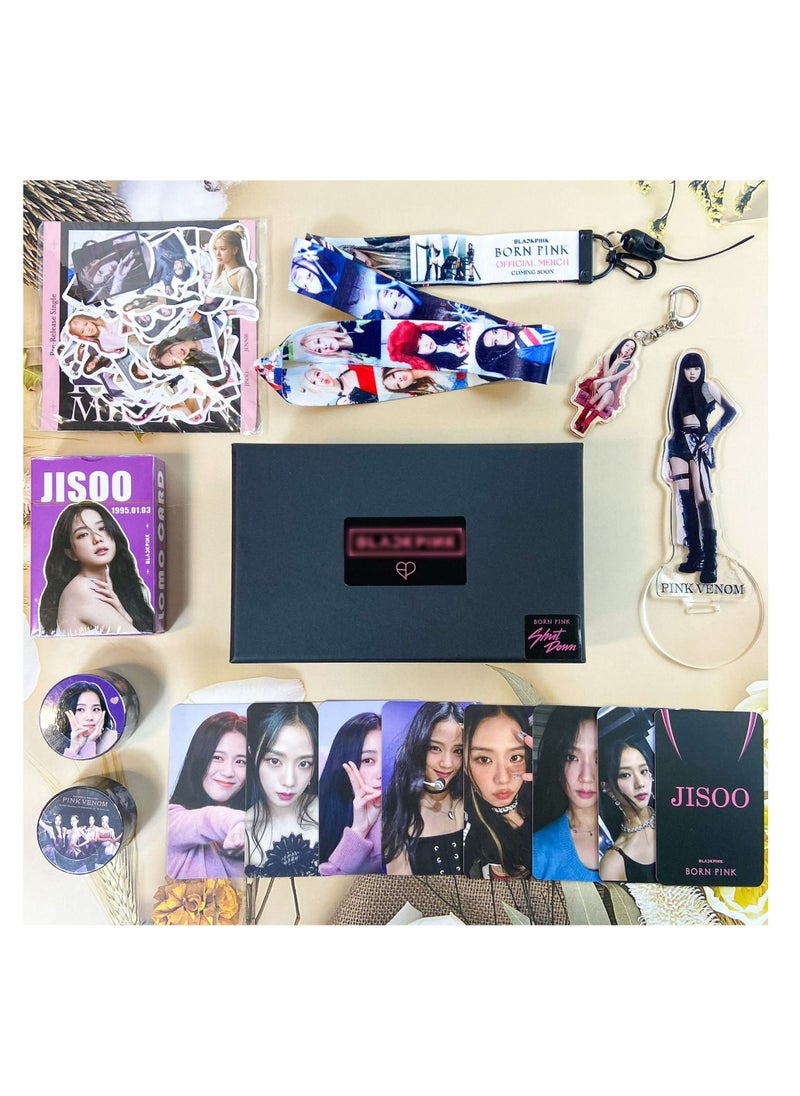 Generic Blackpink Born Pink Jisoo Single Album Big Gift Box With 55-Pcs Lomo Cards,93-Pcs Stickers,Photo Card*8,Hand Account Tape*2,Acrylic Stand,Keychain,Lanyard  - Image 2