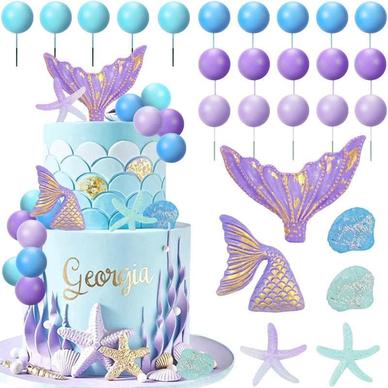 Lukinuo Mermaid Cake Topper 26Pcs Under The Sea Cake Decors Seashell Cake topper Mermaid Tail Cake Decoration Mermaids Birthday Cake Toppers for Baby Shower Birthday Party Supplies - Image 2