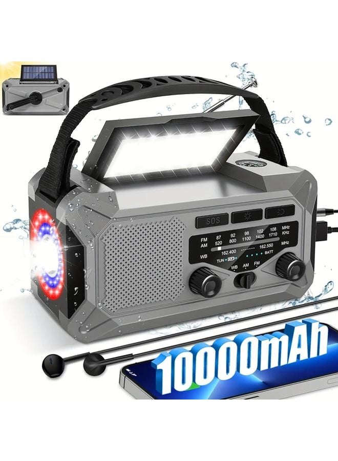 Orange Solar Emergency Weather Radio 10000mAh Hand Crank AM FM NOAA Flashlight Reading Lamp Compass Phone Charger - Image 2