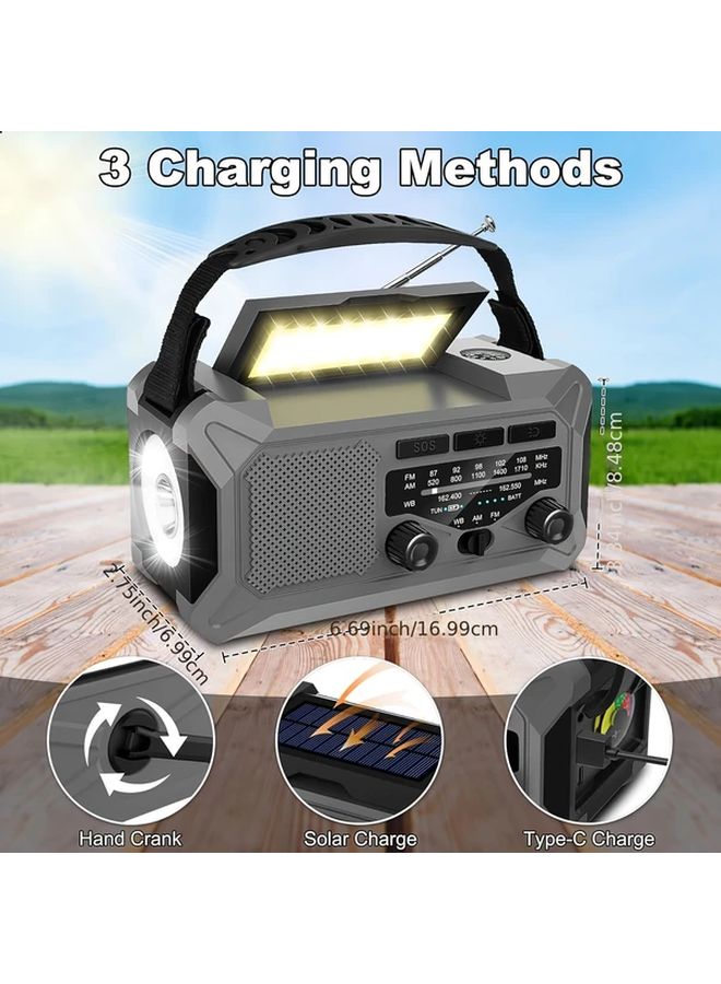 Orange Solar Emergency Weather Radio 10000mAh Hand Crank AM FM NOAA Flashlight Reading Lamp Compass Phone Charger - Image 3