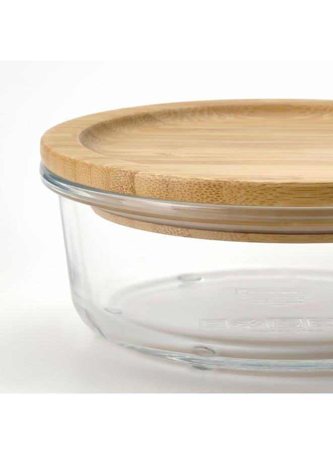 Zaboon Food Container With Lid, Round Glass/Bamboo, 400 Ml - Image 5