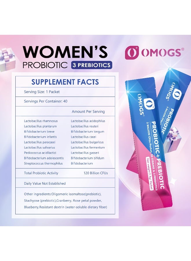 OMOGS Womens Probiotic120BillionCFUs 18 Strains with 3 Prebiotics and Cranberry Extract Help for Immune Booster Digestive Health Gut Health and Vaginal Health - Image 2