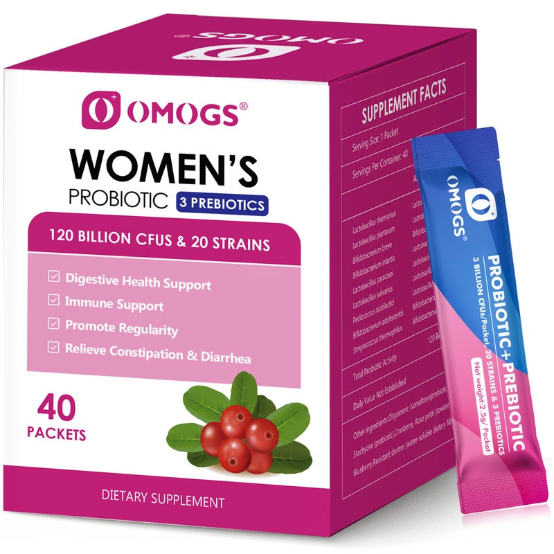 OMOGS Womens Probiotic120BillionCFUs 18 Strains with 3 Prebiotics and Cranberry Extract Help for Immune Booster Digestive Health Gut Health and Vaginal Health - Image 1