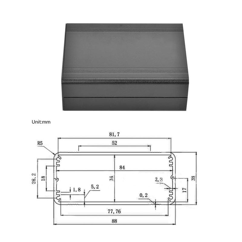 Aluminum Alloy Electronic Protection Case, Sandblast Oxidized Black, 38x88x110mm, Durable with Heat Dissipation and Signal, for Decoders, Controllers and PCB Wiring - Image 3