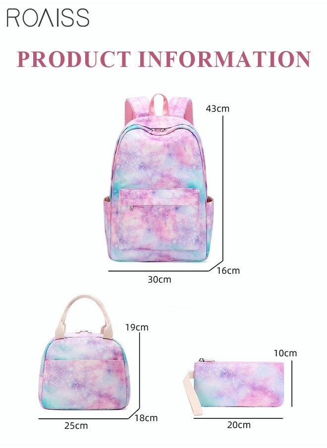 roaiss - 3PCS Stylish Girls School Backpack with Galaxy Print Fits 15 Inch Laptop Insulated Lunch Bag for Teens Boys and Kids Multicolor(School Bag + Lunch Box Bag + Pen Bag) - Image 1