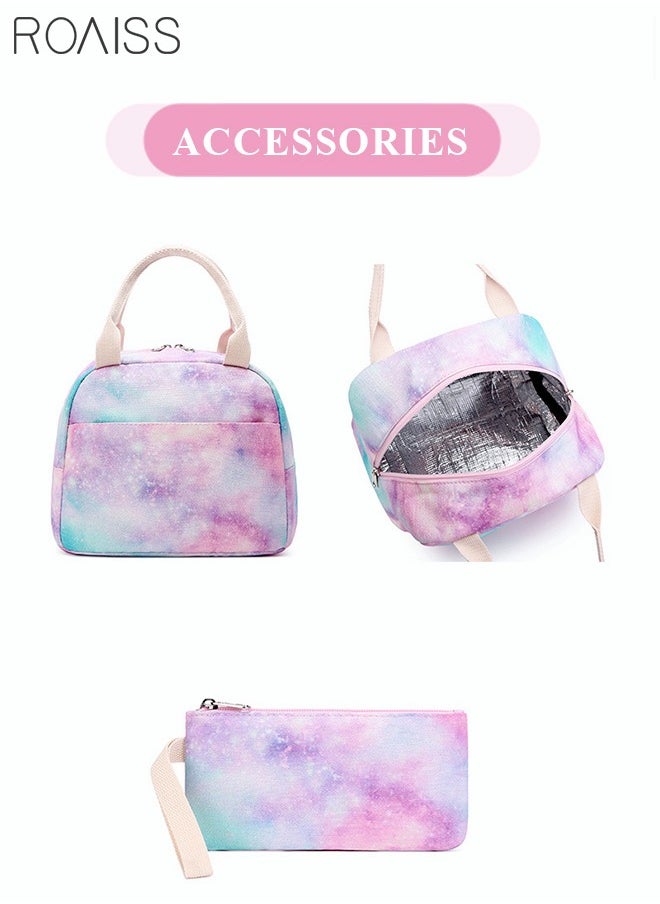 roaiss - 3PCS Stylish Girls School Backpack with Galaxy Print Fits 15 Inch Laptop Insulated Lunch Bag for Teens Boys and Kids Multicolor(School Bag + Lunch Box Bag + Pen Bag) - Image 1