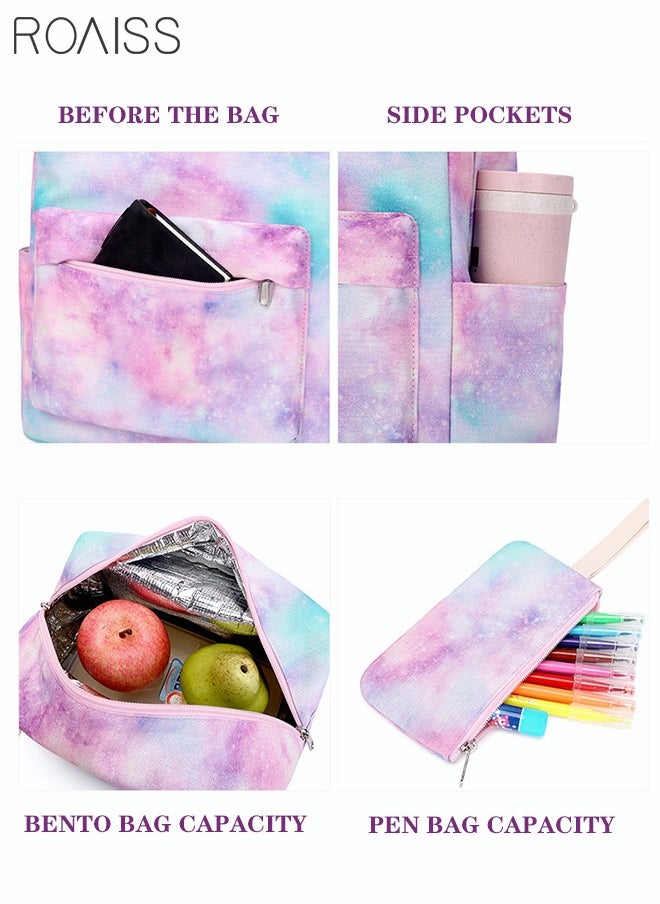roaiss - 3PCS Stylish Girls School Backpack with Galaxy Print Fits 15 Inch Laptop Insulated Lunch Bag for Teens Boys and Kids Multicolor(School Bag + Lunch Box Bag + Pen Bag) - Image 1