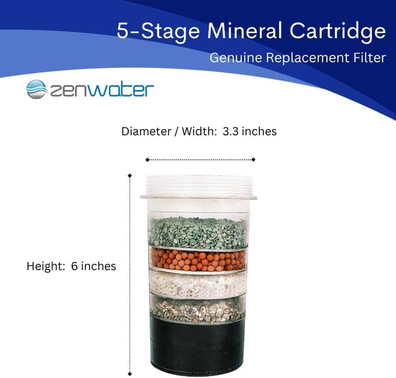 ZENWATER فلتر استبدال الكارترج المعدني الأصلي ذو 5 مراحل - حصريًا لنظام تصفية الجاذبية لزن ووتر - ترطيب نظيف وغني بالمعادن - Image 3