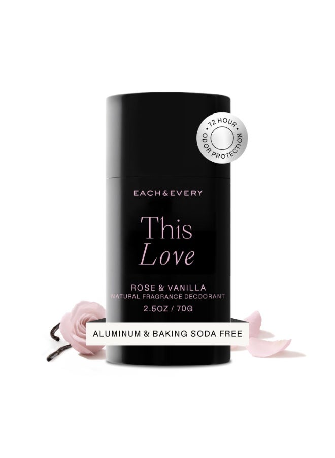 Each & Every Aluminum Free Deodorant for Women & Men - All Natural Deodorant for Sensitive Skin, EWG Verified - Clean, Baking Soda-Free, Plant-Based Fragrance, Rose & Vanilla, 2.5oz