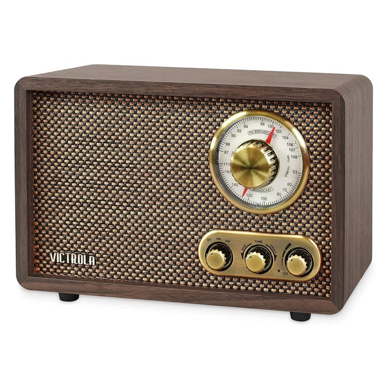 Victrola Retro Wood Bluetooth Radio with Built-in Speakers  Elegant & Vintage Design  Rotary AM/FM Tuning Dial  Wireless Streaming  Espresso - Image 1