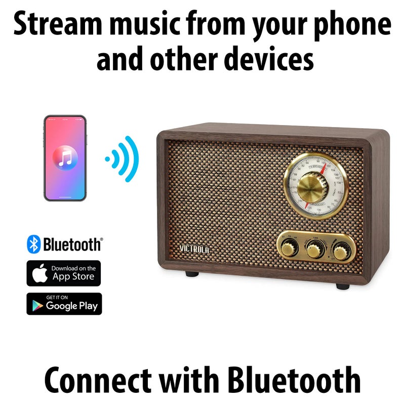 Victrola Retro Wood Bluetooth Radio with Built-in Speakers  Elegant & Vintage Design  Rotary AM/FM Tuning Dial  Wireless Streaming  Espresso - Image 2