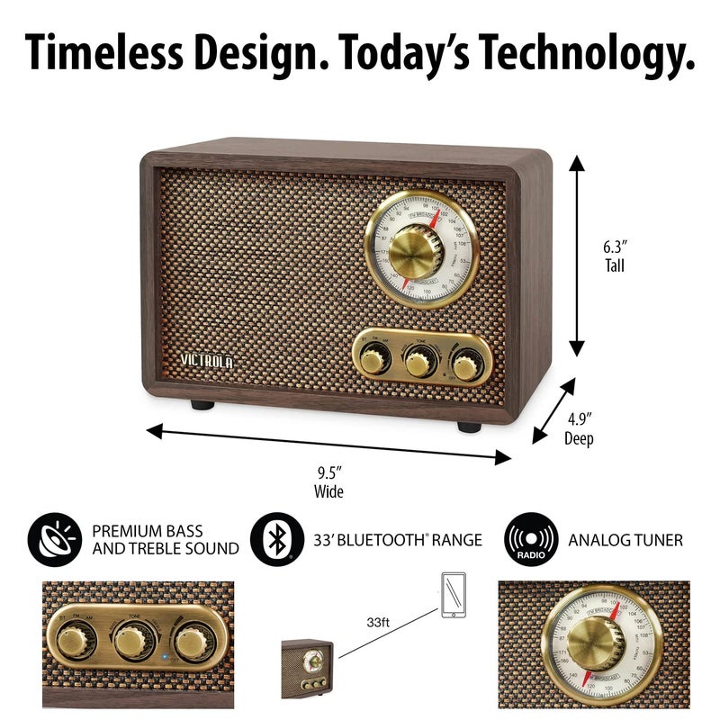 Victrola Retro Wood Bluetooth Radio with Built-in Speakers  Elegant & Vintage Design  Rotary AM/FM Tuning Dial  Wireless Streaming  Espresso - Image 4