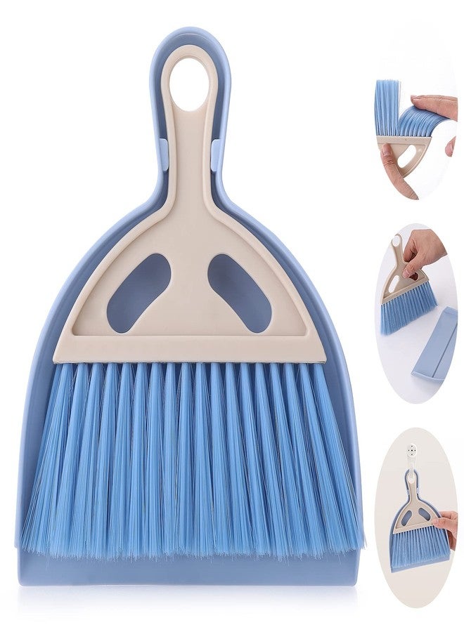 cobee Small Broom and Dustpan Cleaning Set, Mini Whisk Dustpan and Brush with Handle Portable Table Top Dust Pan Dining Table Crumb Sweeper Cleaning Tools with Soft Bristles for Housekeeping(Blue) - Image 1