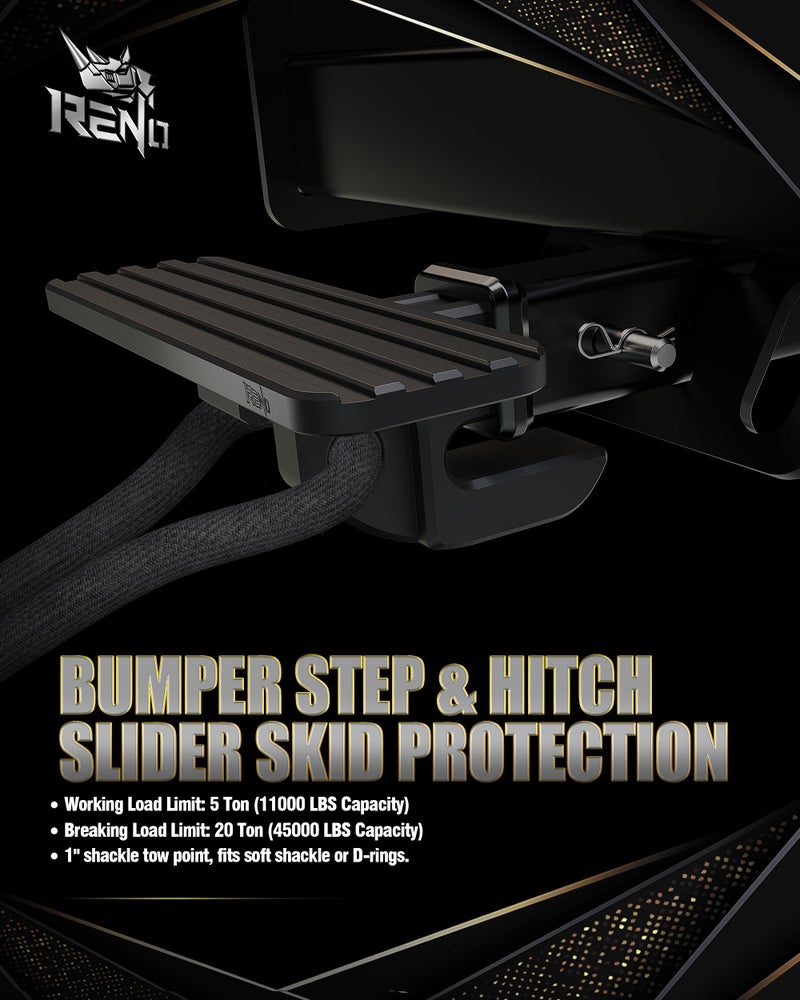 RENO Bumper Step with Slider, 2" Receiver Hitch Slider Skid Protection 45,000 lbs Fit for 3/4" D-Ring or Soft Shackle for Trucks Off-Road Vehicle Towing Recovery Hitch Protection (Aluminum, Black) - Image 5