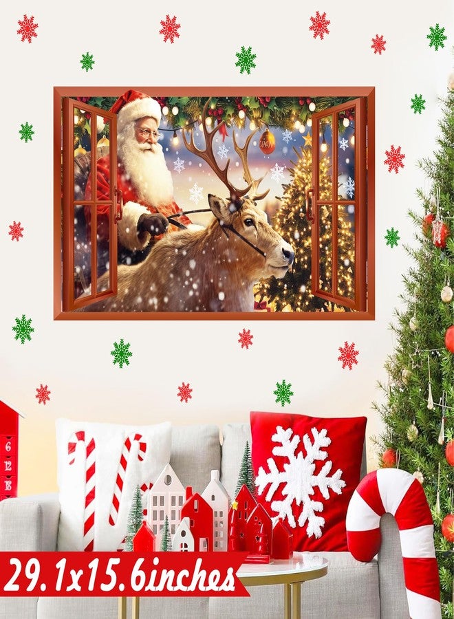 kokolap Christmas Wall Decoration Stickers Reindeer Santa Claus Art Murals Peel and Stick Xmas Home Indoor Decor Vinyl Decals Fake Window Snowflake Deer Winter Wall Decal for Living Room Holiday Party Supply - Image 4