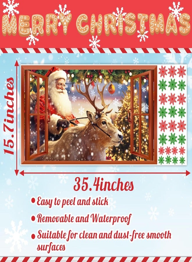 kokolap Christmas Wall Decoration Stickers Reindeer Santa Claus Art Murals Peel and Stick Xmas Home Indoor Decor Vinyl Decals Fake Window Snowflake Deer Winter Wall Decal for Living Room Holiday Party Supply - Image 3
