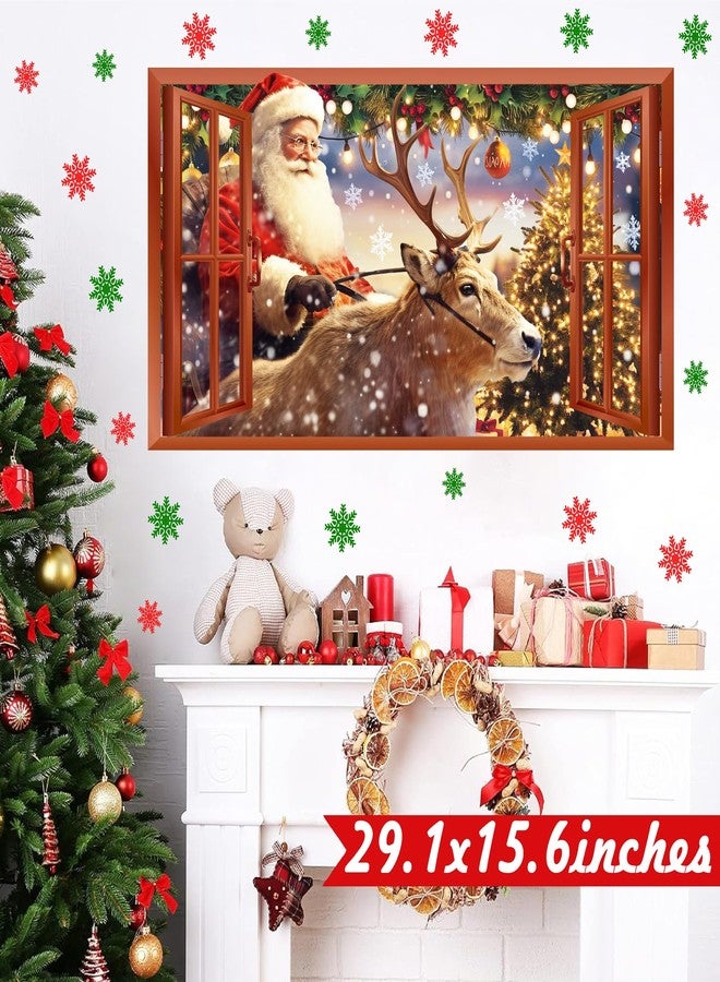 kokolap Christmas Wall Decoration Stickers Reindeer Santa Claus Art Murals Peel and Stick Xmas Home Indoor Decor Vinyl Decals Fake Window Snowflake Deer Winter Wall Decal for Living Room Holiday Party Supply - Image 2
