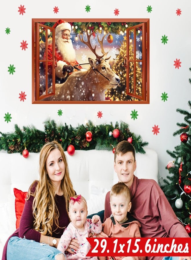 kokolap Christmas Wall Decoration Stickers Reindeer Santa Claus Art Murals Peel and Stick Xmas Home Indoor Decor Vinyl Decals Fake Window Snowflake Deer Winter Wall Decal for Living Room Holiday Party Supply - Image 5