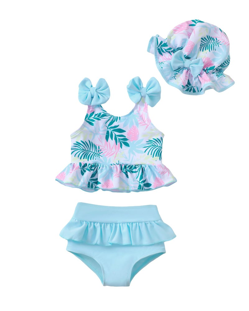 Mioglrie Toddler Swimsuit Girl 2t 3t Swimsuit Girls Toddler Bathing Suit Girl Beach Swim Suit Two Piece Blue Hawaiian Bikini Swimwear Tankini Set - Image 1