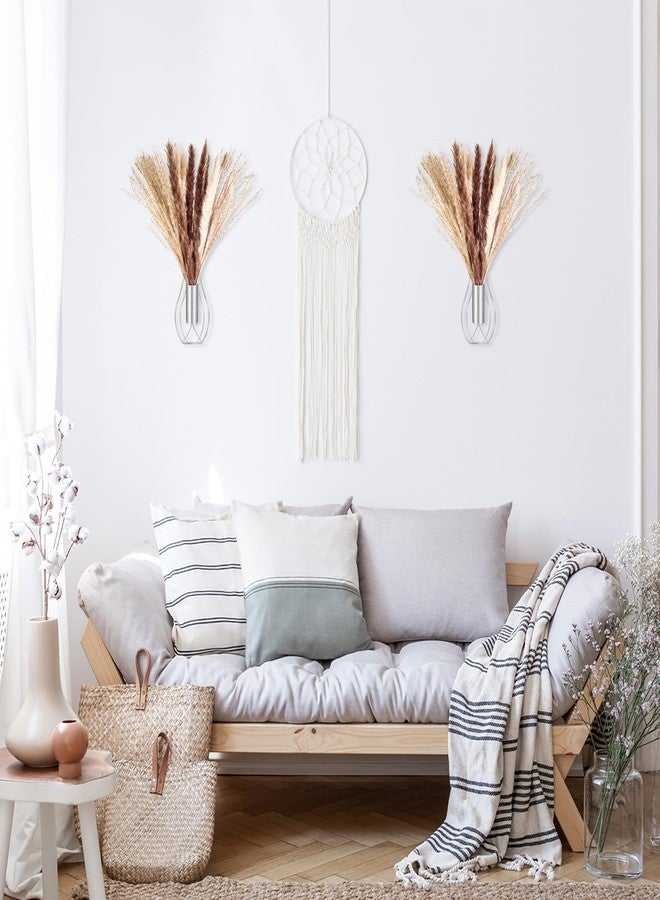 Otoolling 2 Pcs Boho Wall Decor Metal Wall Art Hanging Planter with Artificial Pampas Wall-mounted Modern Home Decor Display Artwork Plant Hanging Vase for Bedroom Living Room Bathroom(Silver) - Image 4