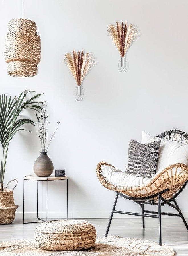 Otoolling 2 Pcs Boho Wall Decor Metal Wall Art Hanging Planter with Artificial Pampas Wall-mounted Modern Home Decor Display Artwork Plant Hanging Vase for Bedroom Living Room Bathroom(Silver) - Image 5
