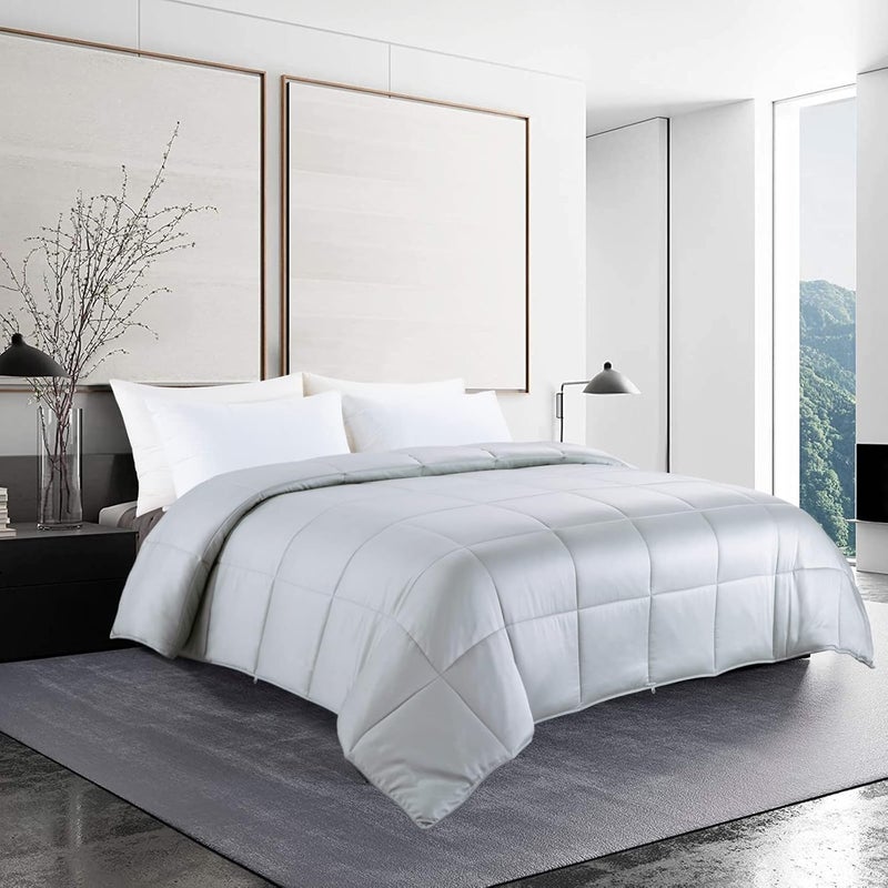 HOMBYS Lightweight Cooling Quilt Queen Size 100% Viscose Bamboo Shell Down Alternative Comforter Light Grey Soft Summer Blanket for Hot Sleepers 8 Corner Tabs - Image 1