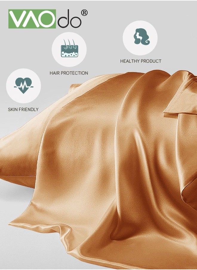 VAOdo 2Pcs Satin Pillowcase Set Soft Breathable for hair and skin Pillow Cover (51*102CM Orange)  - Image 2