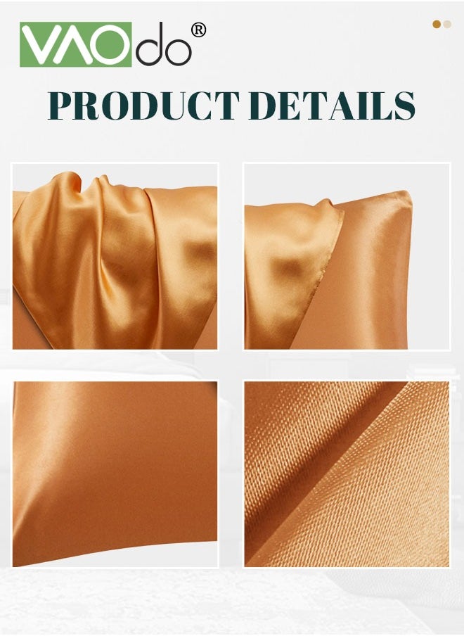 VAOdo 2Pcs Satin Pillowcase Set Soft Breathable for hair and skin Pillow Cover (51*102CM Orange)  - Image 5