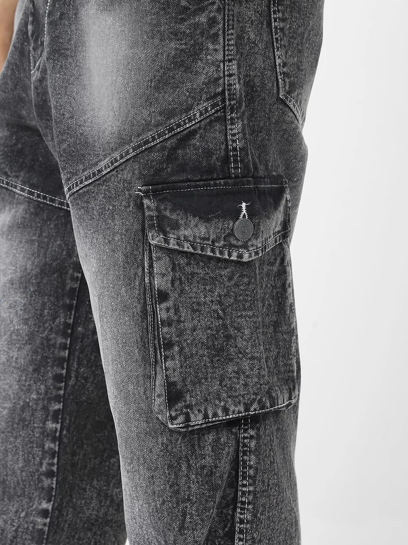 Urbano Fashion  Urbano Fashion Men's Grey Loose Baggy Fit Washed Cargo Jeans with 7 Pockets Non-Stretchable  | Best Price UAE