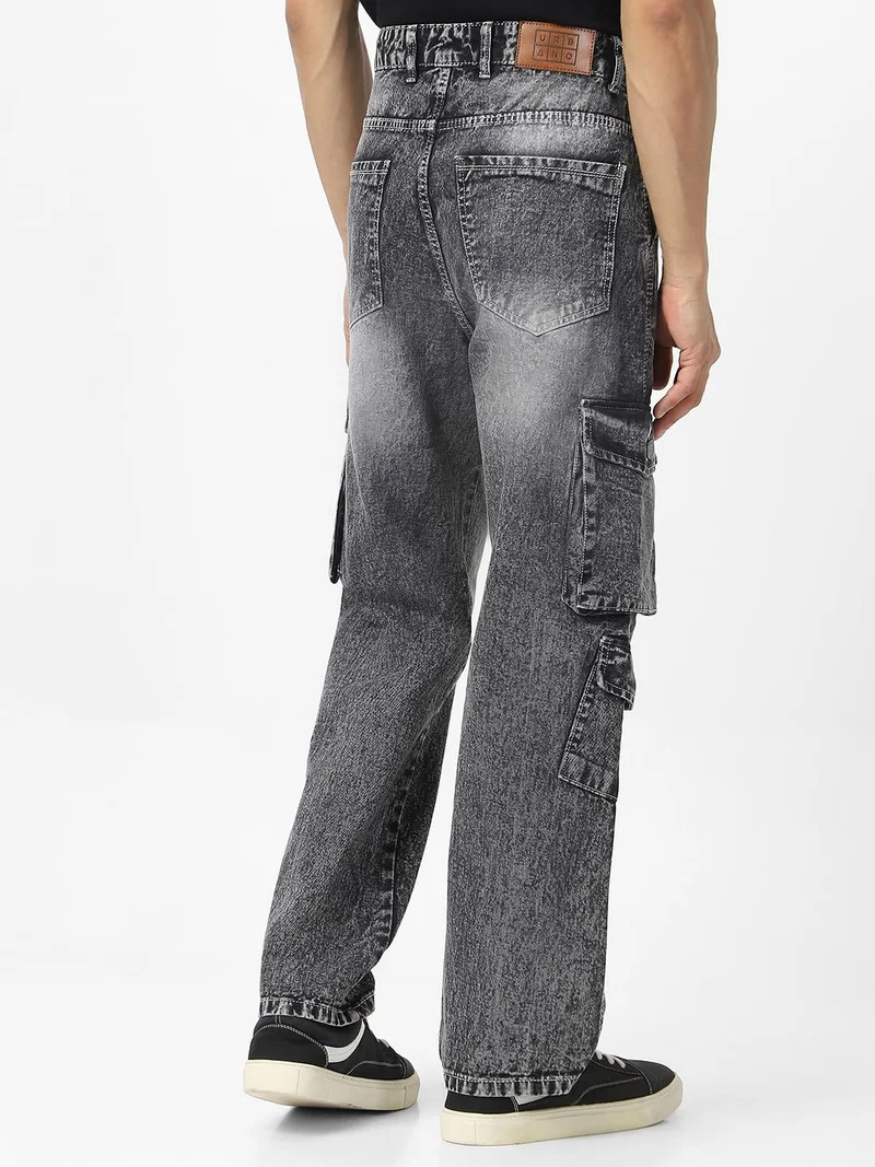 Urbano Fashion  Urbano Fashion Men's Grey Loose Baggy Fit Washed Cargo Jeans with 7 Pockets Non-Stretchable  | Best Price UAE