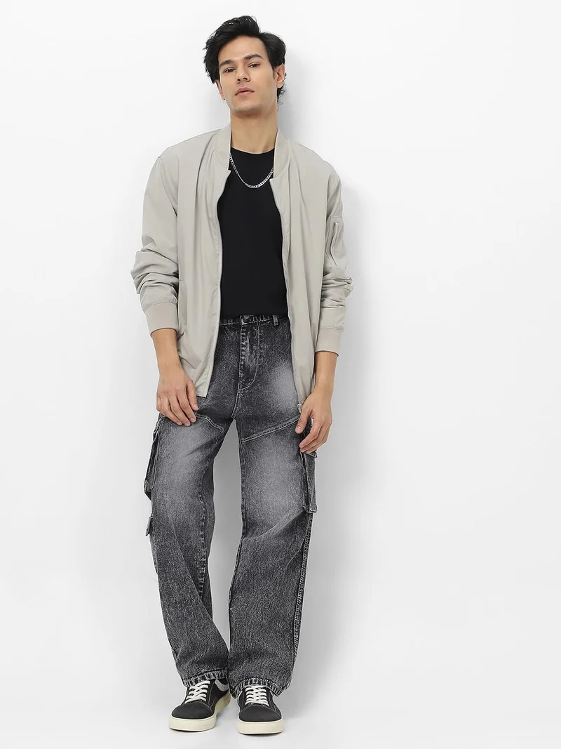 Urbano Fashion  Urbano Fashion Men's Grey Loose Baggy Fit Washed Cargo Jeans with 7 Pockets Non-Stretchable  | Best Price UAE