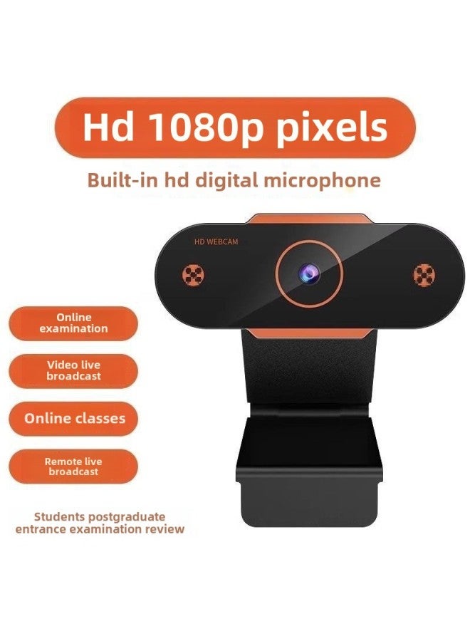 Computer Camera Desktop Home Notebook External Live HD With Microphone Microphone Integrated External-Colour:Orange ★ Full Hd 1080p 【auto Focus + Built-in Microphone】 - Image 1