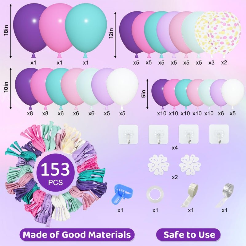 Amandir 153 Pcs Pink Purple Balloons Arch Garland Kit, Different Sizes 18 12 10 5 inch Purple Blue Pink Gold Confetti Pastel Unicorn Balloon for Wedding Shower Princess Birthday Party Decorations - Image 3