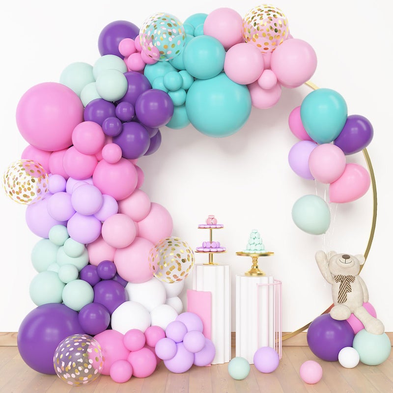 Amandir 153 Pcs Pink Purple Balloons Arch Garland Kit, Different Sizes 18 12 10 5 inch Purple Blue Pink Gold Confetti Pastel Unicorn Balloon for Wedding Shower Princess Birthday Party Decorations - Image 2