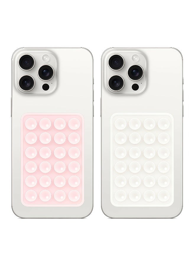 CHIYLE 2Pcs Suction Phone Case Mount Pink & White, Silicone Phone Suction Grip Compatible with iPhone & Android, Anti-Slip Hands-Free Phone Holder, Sticky Grip for TikTok Videos, Selfies & Cooking - Image 2