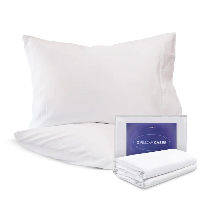FluffCo Cooling Pillowcases Queen Size 100 Cotton Machine Washable Breathable Set of 2