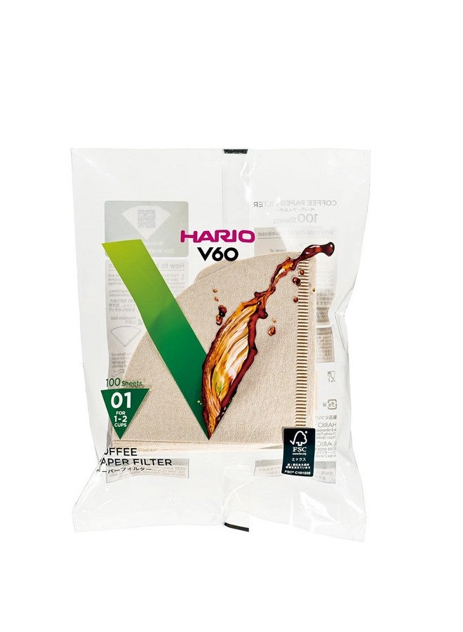 Hario مرشح قهوة هاريو V60 ورقي، حجم 01، طبيعي، 100 قطعة - Image 1