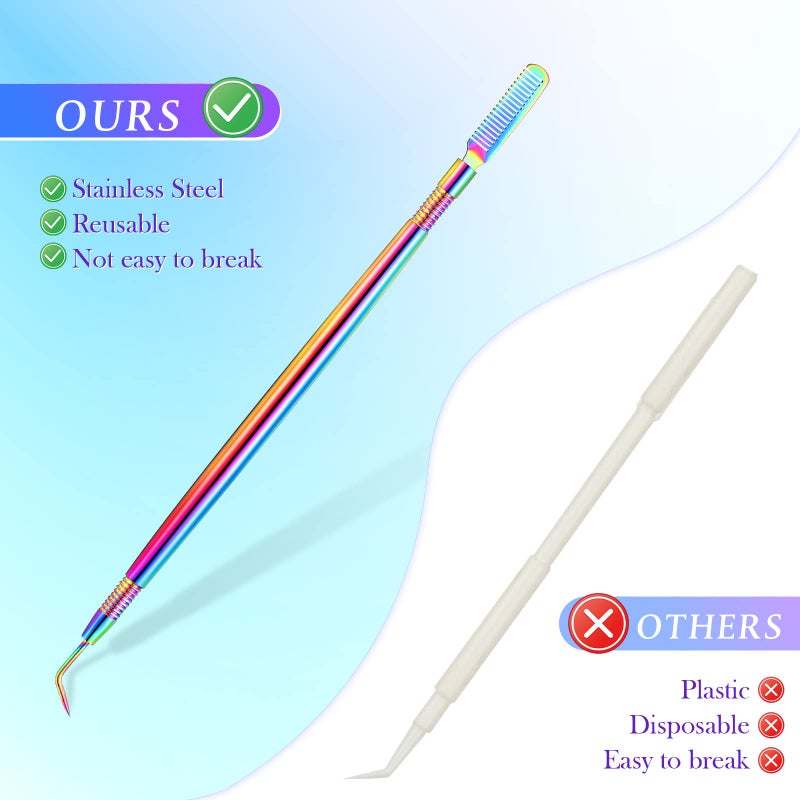Chumia 2 Pieces 2 in 1 Lash Lift Tool Eyelash Separator Tool with Comb Stainless Steel Metal Lash Perm Lift Rods for Eyelash Eyebrow Comb Perming Tinting Curling Extension Supplies(Multi Color) - Image 4
