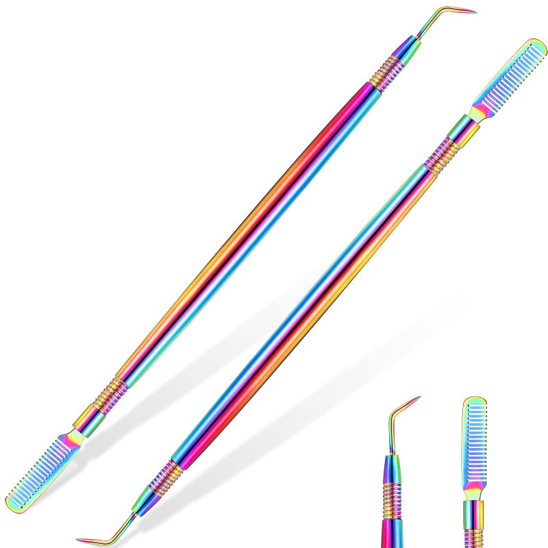 Chumia 2 Pieces 2 in 1 Lash Lift Tool Eyelash Separator Tool with Comb Stainless Steel Metal Lash Perm Lift Rods for Eyelash Eyebrow Comb Perming Tinting Curling Extension Supplies(Multi Color) - Image 1