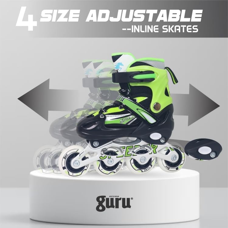 GURU Inline Skates, Inline Skates 4 Wheels 64mm for Kids & Adults Small Size in-line Skates - Size 30-33 Euro (Green) - Image 2