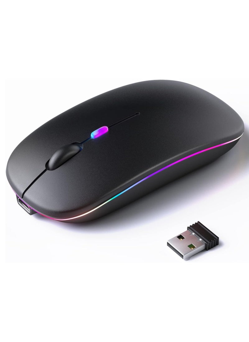 Wireless Bluetooth Mouse – Rechargeable Silent Mouse with LED Indicator – Dual Mode Bluetooth 5.2 & USB Receiver – Portable for Laptop, Desktop, Tablet – Black