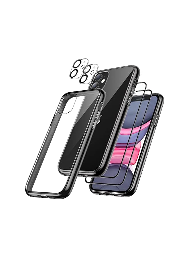 JETech 5 in 1 Case for iPhone 11 6.1-Inch, with 2-Pack Screen Protector and 2-Pack Camera Lens Protector, Full Coverage Tempered Glass Film, Shockproof Bumper Phone Cover (Black) - Image 1