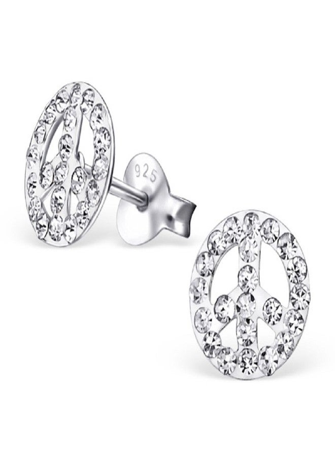 آيسروز أقراط مرصعة بعلامة السلام من الفضة الإسترليني عيار 925 من ICYROSE، مرصعة بكريستال أبيض شفاف صغير، رقم الموديل 20581 - Image 1