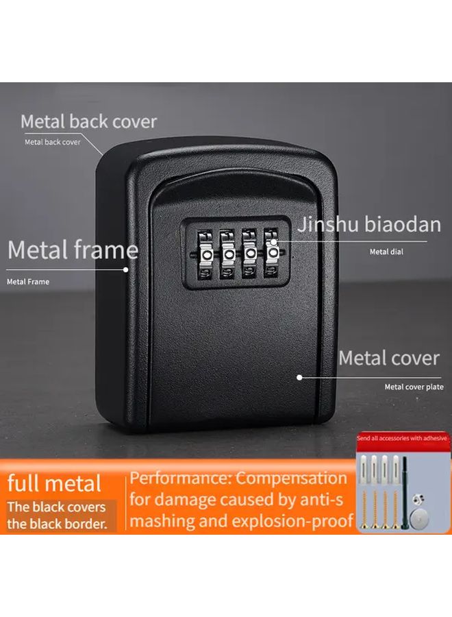 Black Heavy Duty All Metal Key Safe Box 4 Digit Combination Lock Anti Theft Waterproof - Image 1