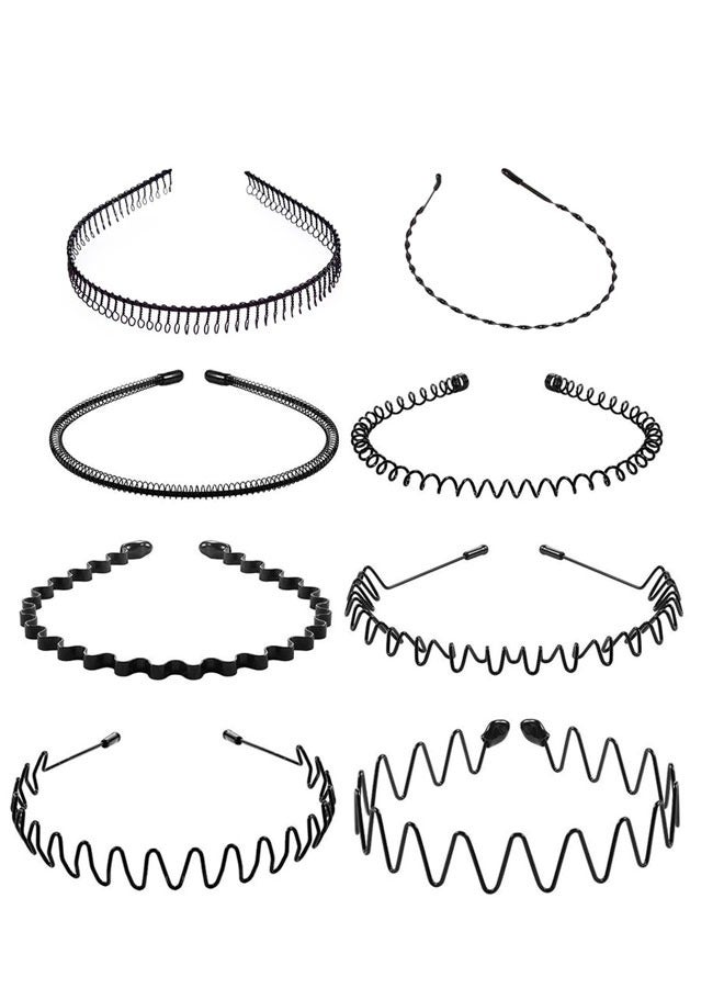 وهاواي 8 Pieces Headbands Unisex Hair Bands Wavy Spring Headband Non-Slip Metal Hair Hoop for Women Men Sports Fashion Hair Accessories Black - Image 1