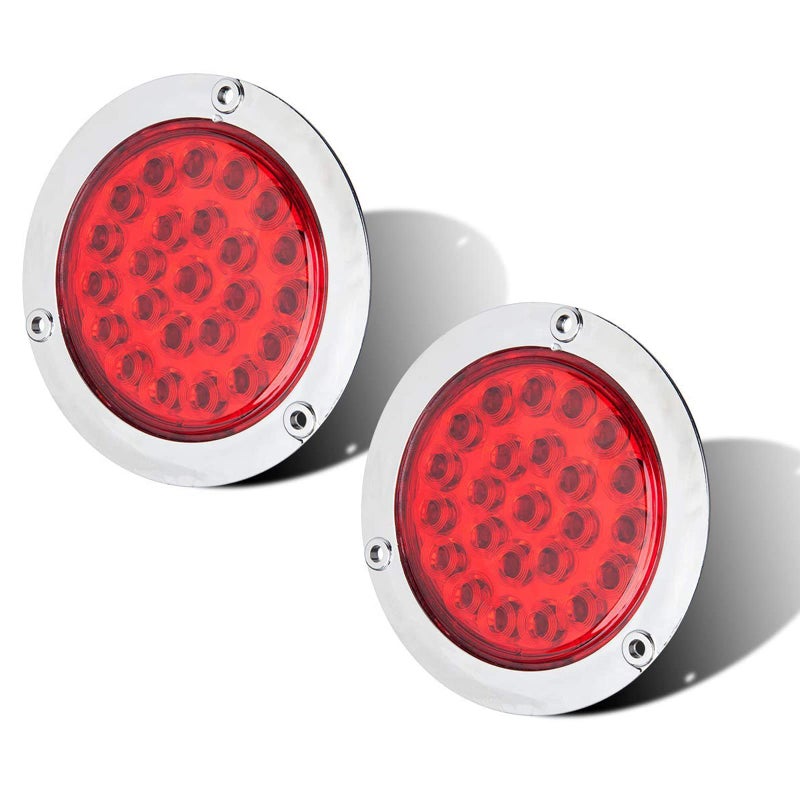 LIMICAR 4'' Round LED Trailer Tail Light 2PCS 24 LED Stop Turn Signal Brake Marker Clearance Running Lights w/Chrome Bezels for Trucks Trailer RV Caravan Accessories Waterproof
