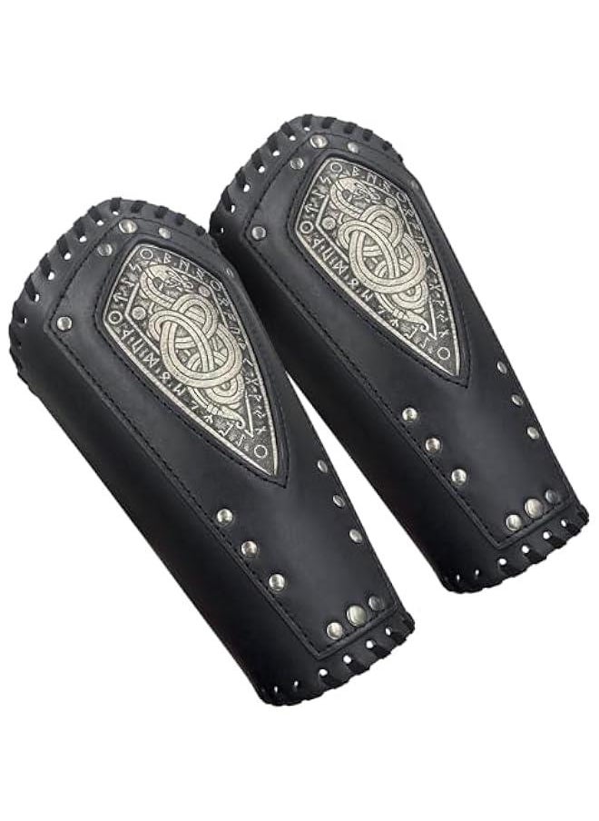 Generic Viking Embossed Dragon Faux Leather Arm Guards, Medieval Vintage Mercenary Arm Bracers, Retro Knight Gauntlets  - Image 1