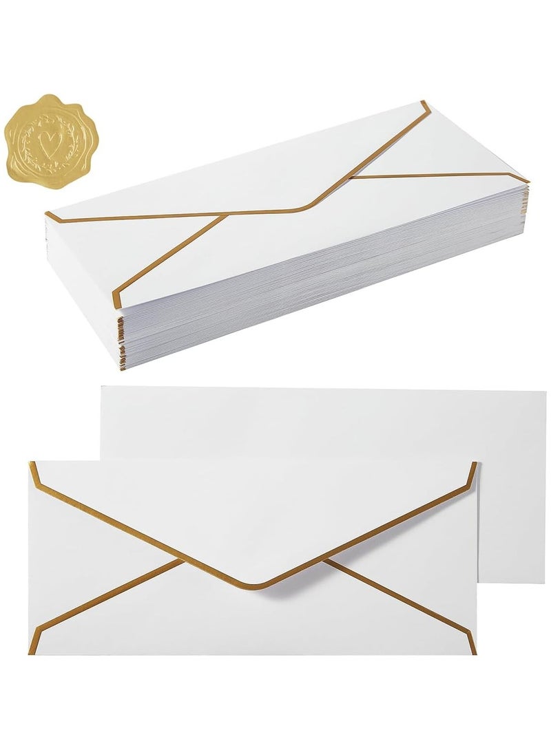 Generic 50 Pack Business Envelopes with Gold Border, Self Seal Standard Envelopes with Gold Stickers for Office, Checks, Letter Mailing, Invoices, 4 1/8 x 9 1/2 Inches  - Image 1