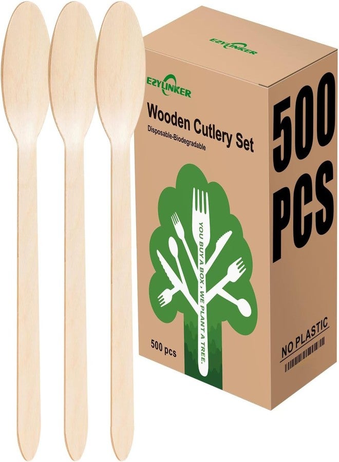 EZYLINKER 500 Wooden Spoons, Disposable Wooden Cutlery Set - Alternative to Plastic, Eco Friendly, Biodegradable, Compostable Cutlery Set - 500 Wooden Spoons Disposable Utensils Set - Image 1